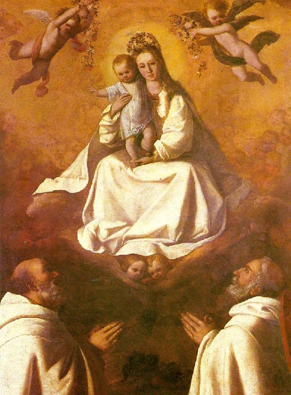 Francisco de Zurbaran the virgin of mercy with two mercedarians oil painting image